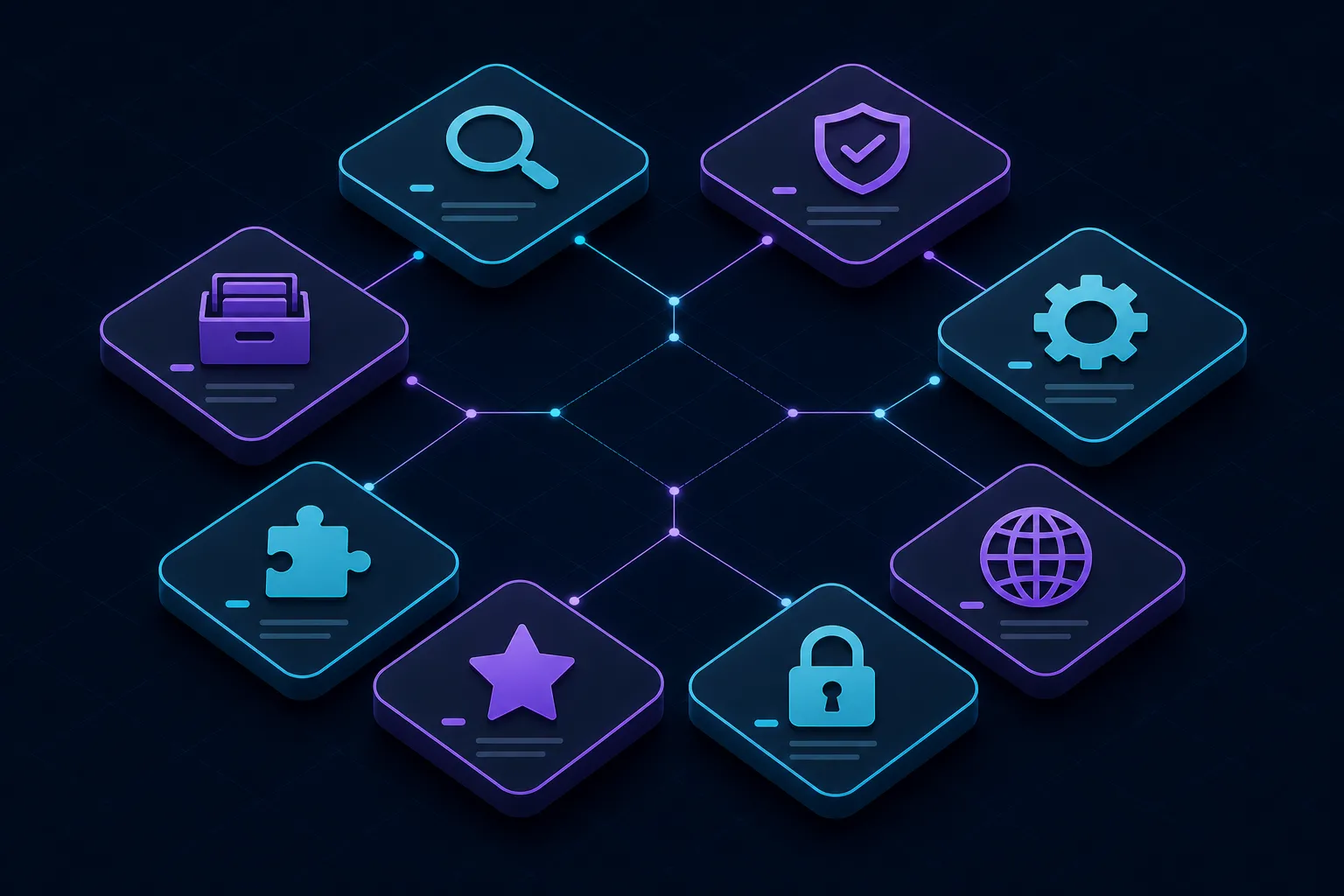 Ilustração de 8 plataformas de diretórios de skills para agentes de codificação conectadas entre si em composição isométrica