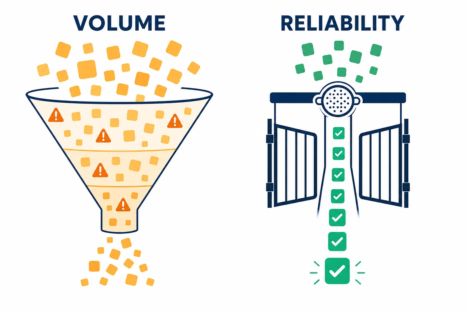 Diagrama comparando modelo aberto (alto volume, qualidade variável) versus modelo curado (menor volume, alta confiabilidade) de diretórios de skills