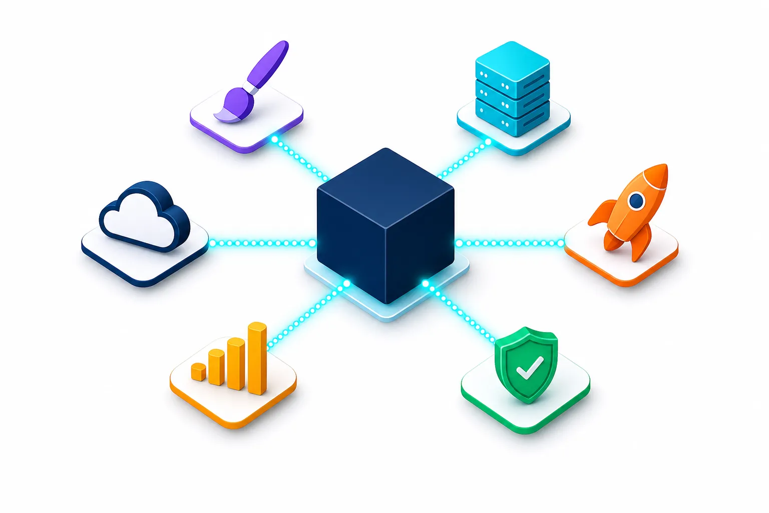Diagrama isométrico mostrando o Kiro no centro conectado a 6 categorias de powers: design, backend, deploy, segurança, observabilidade e AWS